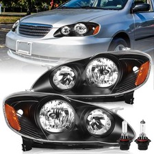 Headlight for 2003-2008 Corolla Halogen Black Amber Reflector Both Sides w Bulbs
