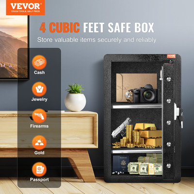 Single Door 4.0 cu.ft Safe Box with Key Lock Password & Fingerprint Black，organ