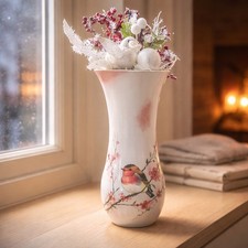 Beautiful Decoupaged Glass Vase. Red Robin Hand Embellished. Perfect Gift. New