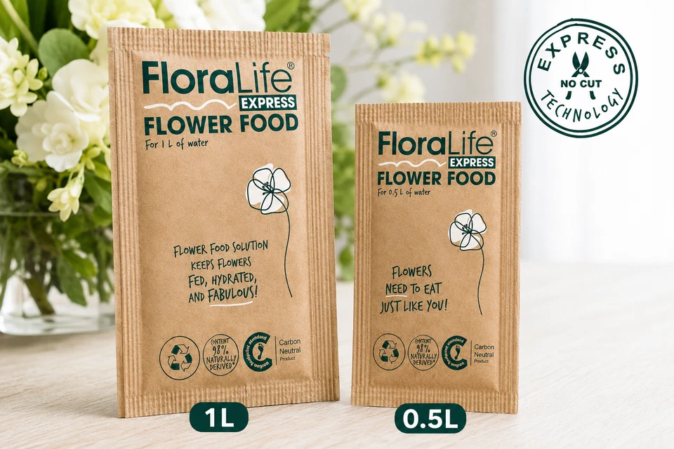 FloraLife Express Blumenfutter Recyclingpapier Beutel 0,5L 1L Wasservase Futter - Bild 1 von 4