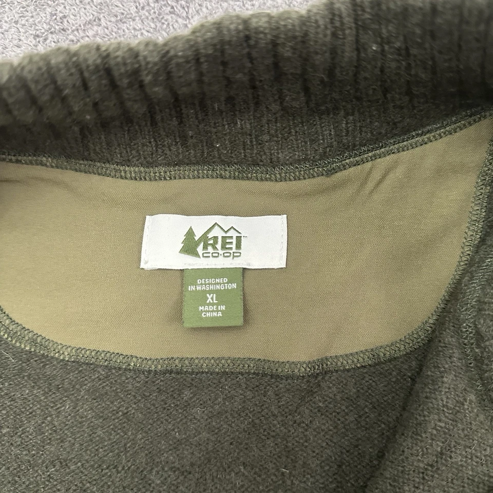 REI Co-op Men’s Wool Sweater Green Pullover 1/2 Zip Size XL Elbows Patches  - Image 3 of 4