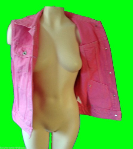 GUESS 1980s PINK cutoff denim jean jacket vest USA vtg dayglow neon medium 80s - Foto 5 di 7