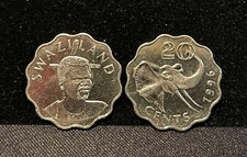 SWAZILAND 20 Cents 1996, Original UNC Uncirculated BU, Pretty Coin, Elephant