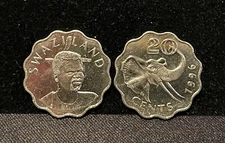 SWAZILAND 20 Cents 1996, Original UNC Uncirculated BU, Pretty Coin, Elephant