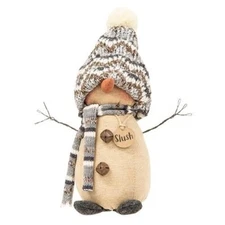 NEW PRIMITIVE SNOWMAN DOLL SLUSH Christmas 10.5"L x 3.5" W Stained Winter Rustic