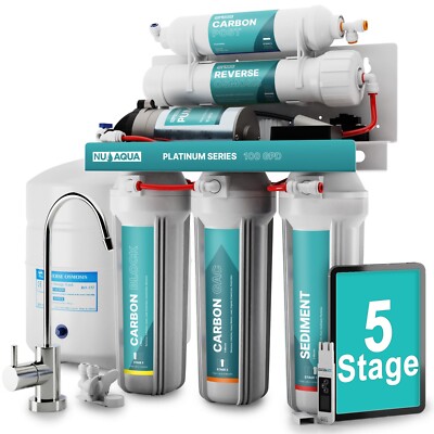 NU Aqua 100GPD Under Sink Reverse Osmosis Water Filter System With Booster Pump