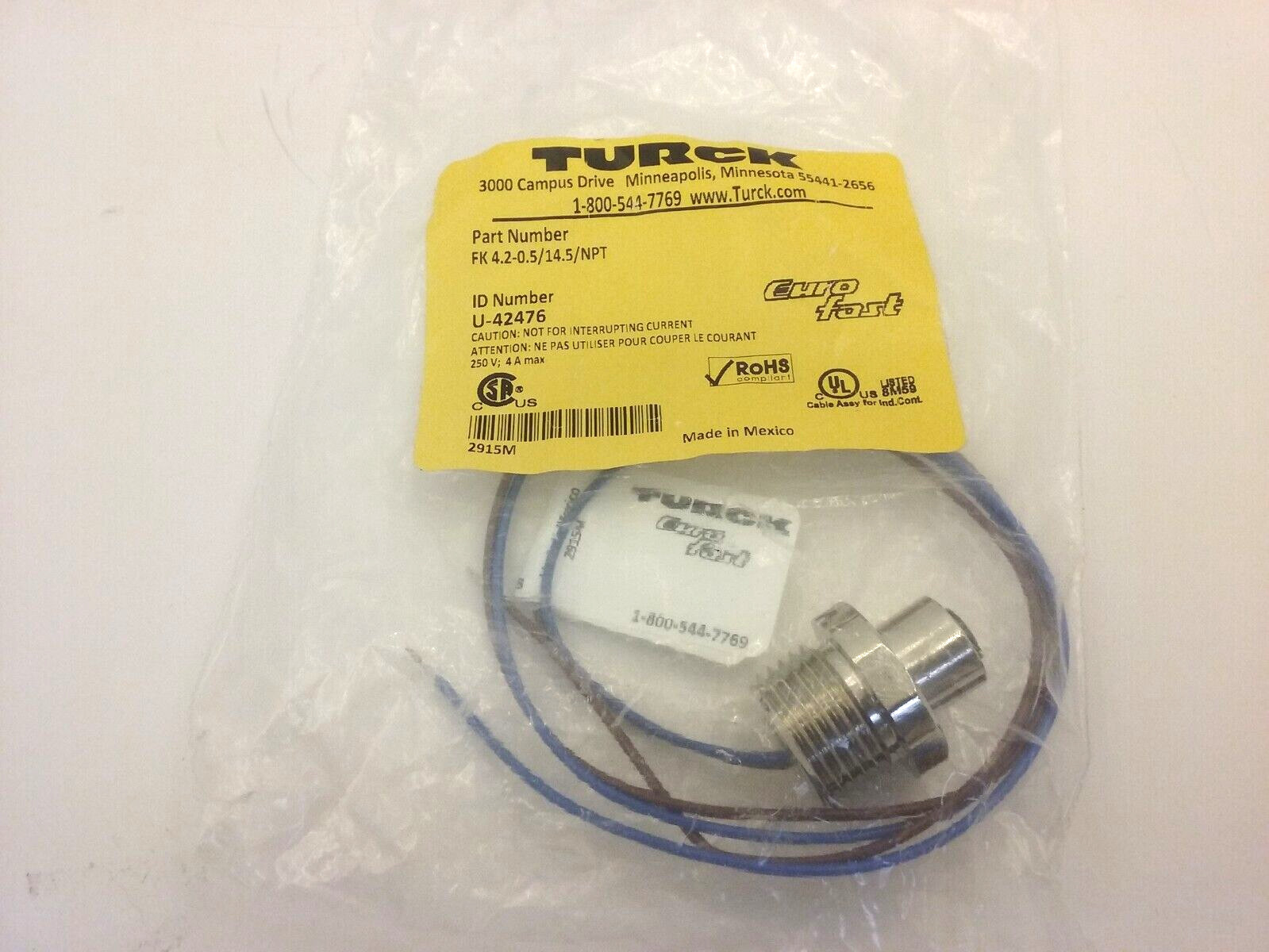 TURCK FK 4.2-0.5/14.5/NPT EUROFAST RECEPTACLE FEMALE CONNECTOR (U-42476) NIB