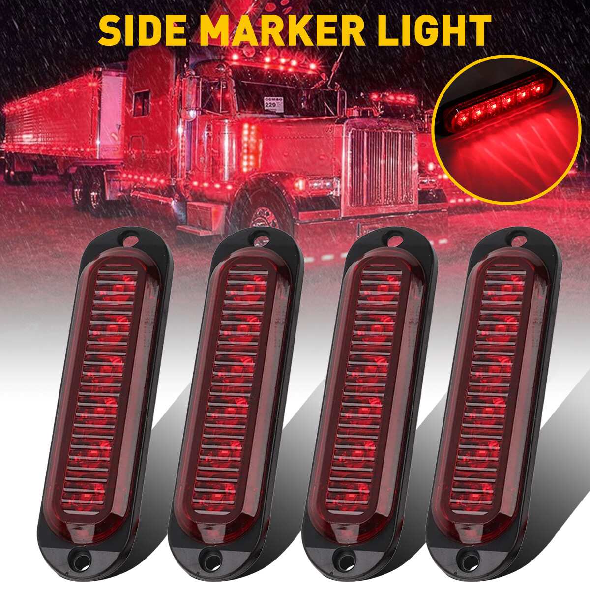 4pcs Red 6-LED Waterproof Side Marker Lights for Truck Trailer RV Clearance