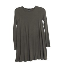 Forever 21 Ribbed Olive Green Long Sleeve Swing Dress Womens Size S