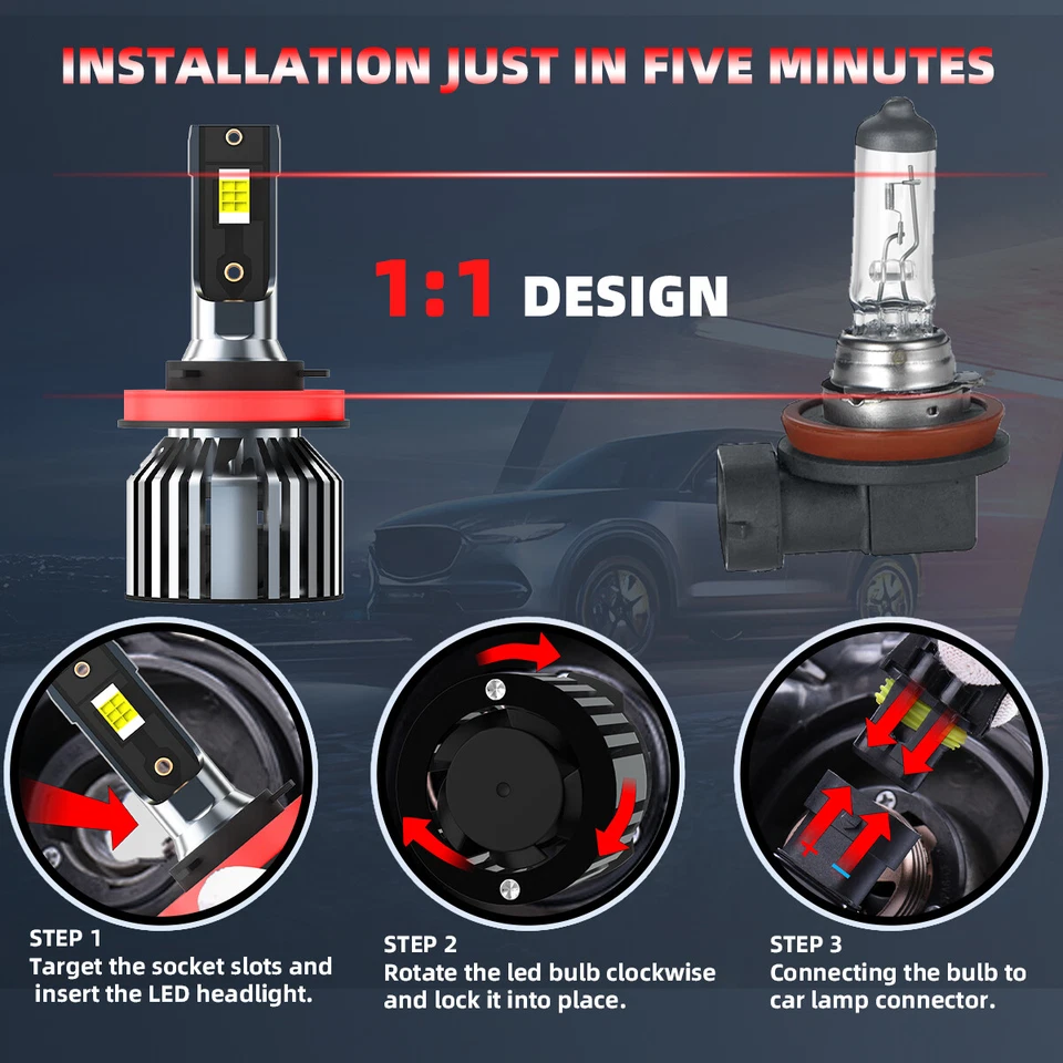 Kit de bombillas LED haz alto/bajo 6000 k para Volvo S60 2005-2006 H8/H9/H11 Foto 3 de 4