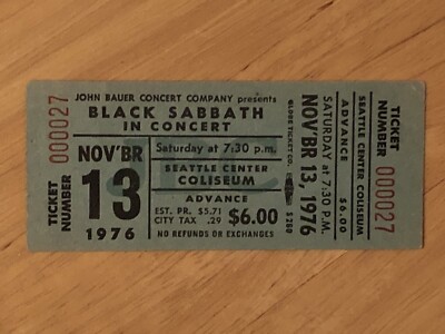 Vintage Rare Black Sabbath Ozzy Osborne Concert Ticket Seattle