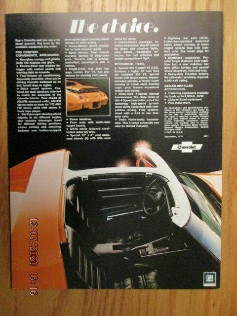 1977 Chevrolet Corvette NOS Brochure + Original '77 Corvette Postcard (2-Piece Set)