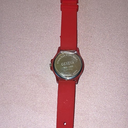 Ladies Geneva Quartz Watch RED Silicone Jelly Band Rhinestones Surround Face - Picture 6 of 7