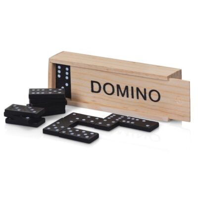 5 x Dominosteine-Sets in Holzkiste - Spielzeug traditionell klassisch Kinder Spaß schwarz