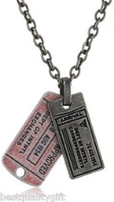 NEW FOSSIL VINTAGE SILVER RED TONE DOG TAG PENDANT CHAIN NECKLACE JF00713797