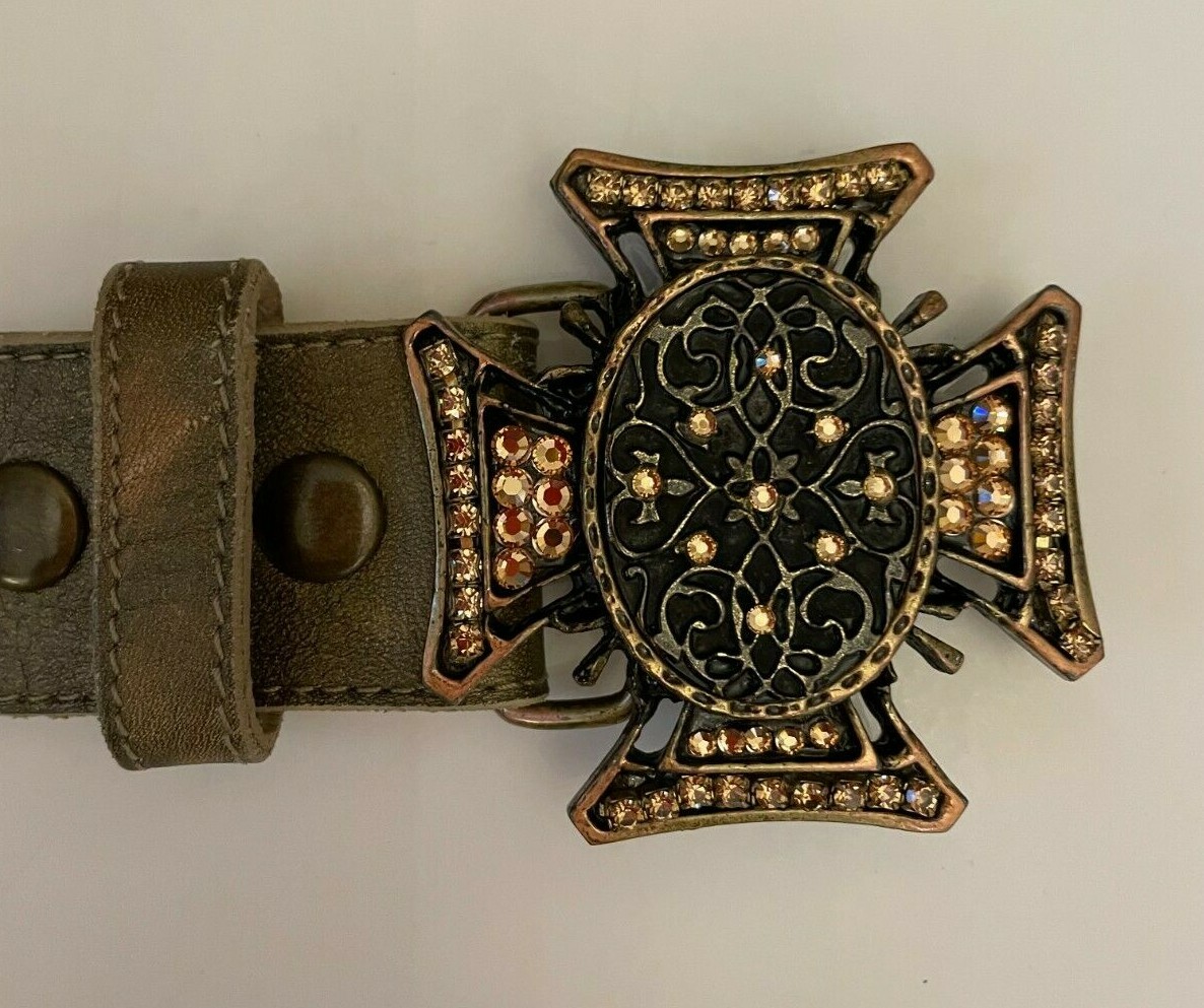 Cache Womens Gothic Waist Belt Rhinestone Cross Buckle Size 