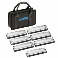 EASTTOP New Diatonic Harmonica Set of 7 Blues Harp Mouth Organ Set 10Holes Gift