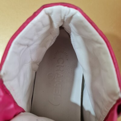 Chanel Shoes Pink Double Zip Pearl CC Nylon Suede High Top