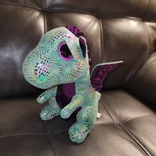TY Beanie Boo Cinder 9" Dragon Plush 2017 Birthday Oct 2 Green/Rainbow Shimmer