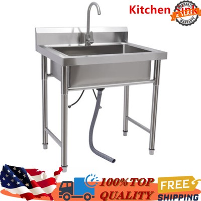 Kitchen Sink Stainless Steel Commercial 1 Compartment Utility Sink With Faucet