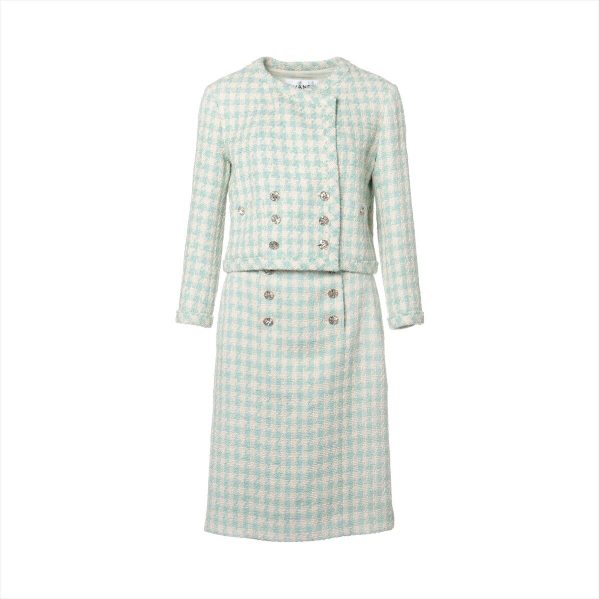 Chanel Coco Button 23S Cotton Setup 36 Ladies' White x green Chanel Coco Button 23S Cotton Setup 36 Ladies' White x green
