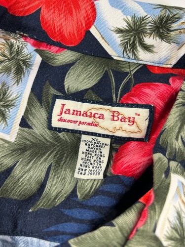 Jamaica Bay Womens Hawaiian Shirt Size XL Blue Red Sailboats Floral Palm Trees - Picture 3 of 6