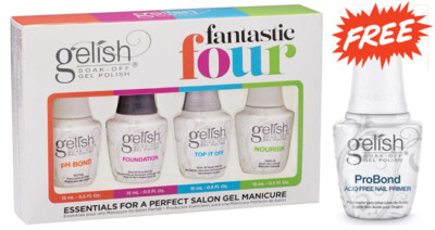Free Pro Bond + Harmony Gelish FANTASTIC FOUR-BASE+TOP+pH Bond+NOURISH Oil  5pcs