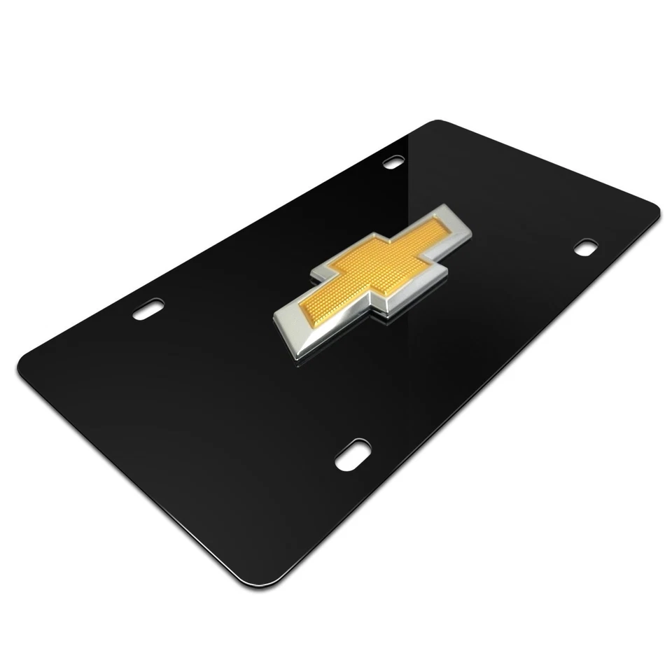 Placa de matrícula de acero inoxidable negra con logotipo 3D de Chevrolet Foto 2 de 2