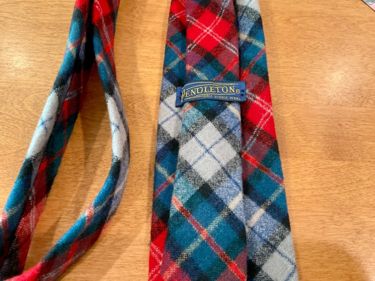 PENDLETON 100% WOOL BLACK BLUE RED GREY PLAID NECKTIE MADE