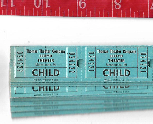 Vintage Lot 100 Lloyd theatre child movie tickets Menominie Michigan - Picture 2 of 2