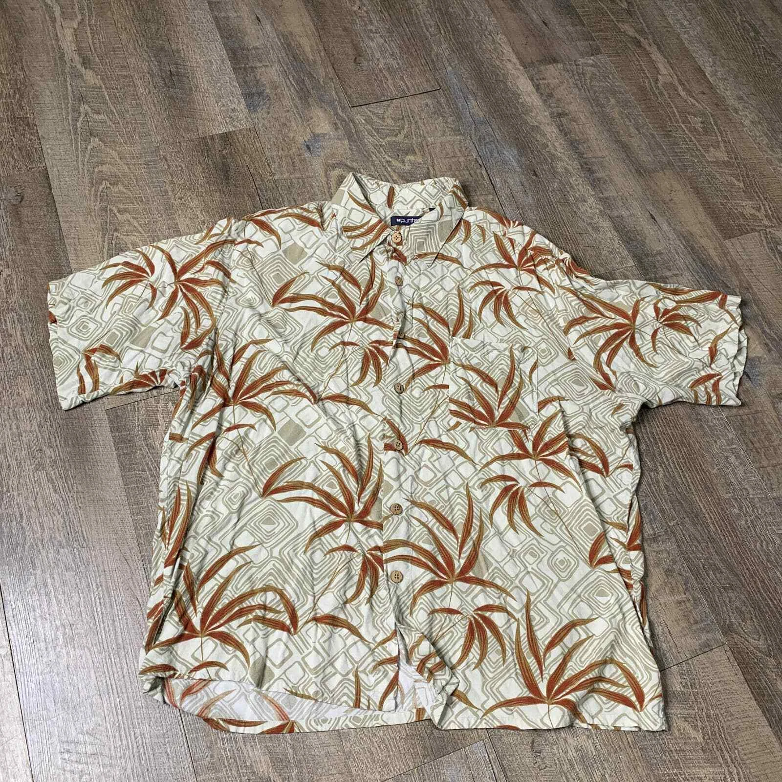 Puritan Shirt Mens XL Beige Floral Tropical Beach Vacation Resort Travel Tourist