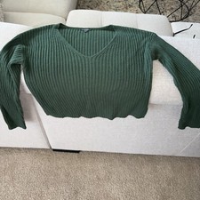 Wild Fable Size M Cropped Green Long Sleeve Stretch Sweater Cotton/Acrylic