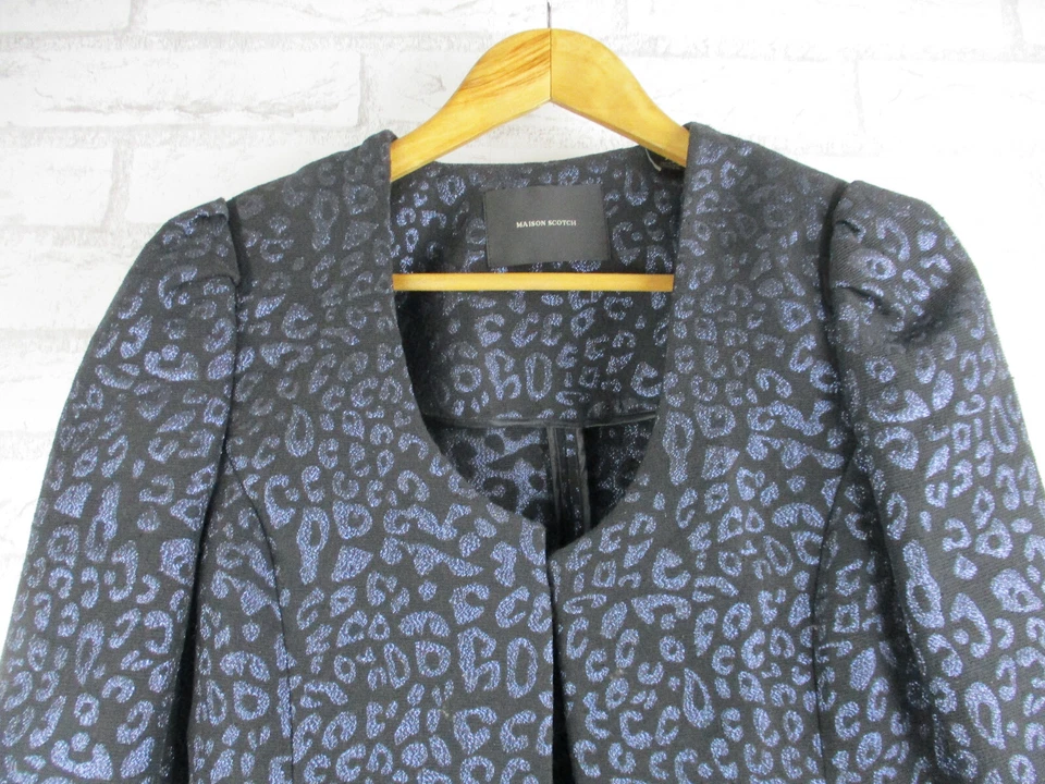 Maison Scotch Mujer Chaqueta Azul Negro Estampado 3 Manga Larga Frente Abierto Foto 3 de 4