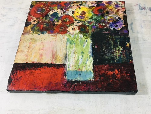 Flower Painting Original Floral Roses Poppies Yellow Canvas Art Miz Katie - Picture 3 of 20