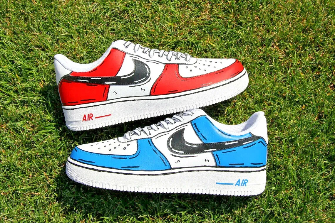 Leerling output schedel Nike Air Force 1 Custom Low Cartoon Red White Blue Shoes Black Outline All  Sizes | eBay