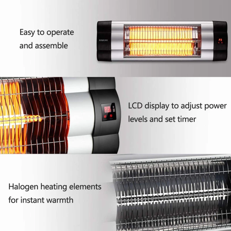 SURJUNY Patio Heater, Electric Wall-Mounted Outdoor Heater with LCD  Display, Ind | eBay