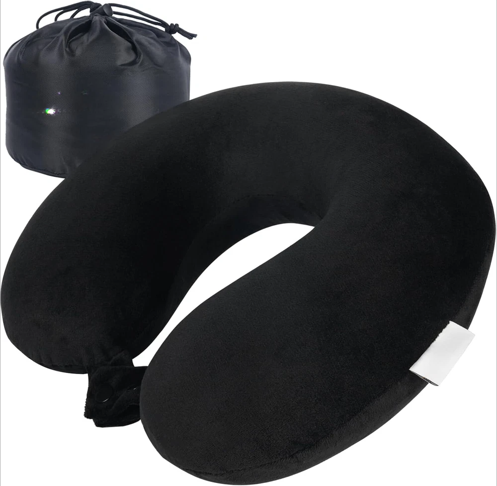 Memory Foam Travel Neck Pillow for Airplanes with Washable Cover