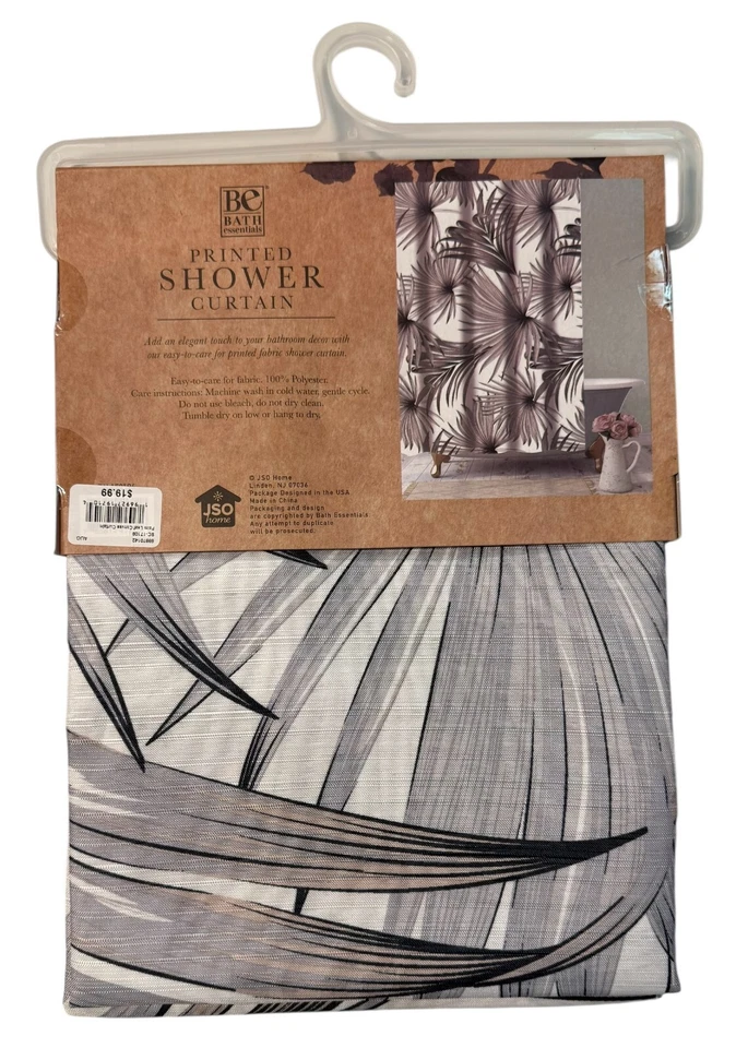 Cortina de ducha Be Bath Essentials gris hoja plamada tela, 70x72 pulgadas, nueva Foto 2 de 2