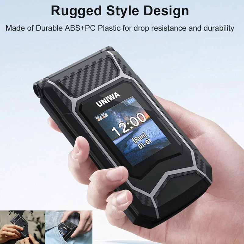 2.8" Double Screen 2G Dual SIM Rugged Style Flip Phone Keyboard Unlocked UNIWA - Image 3 of 4