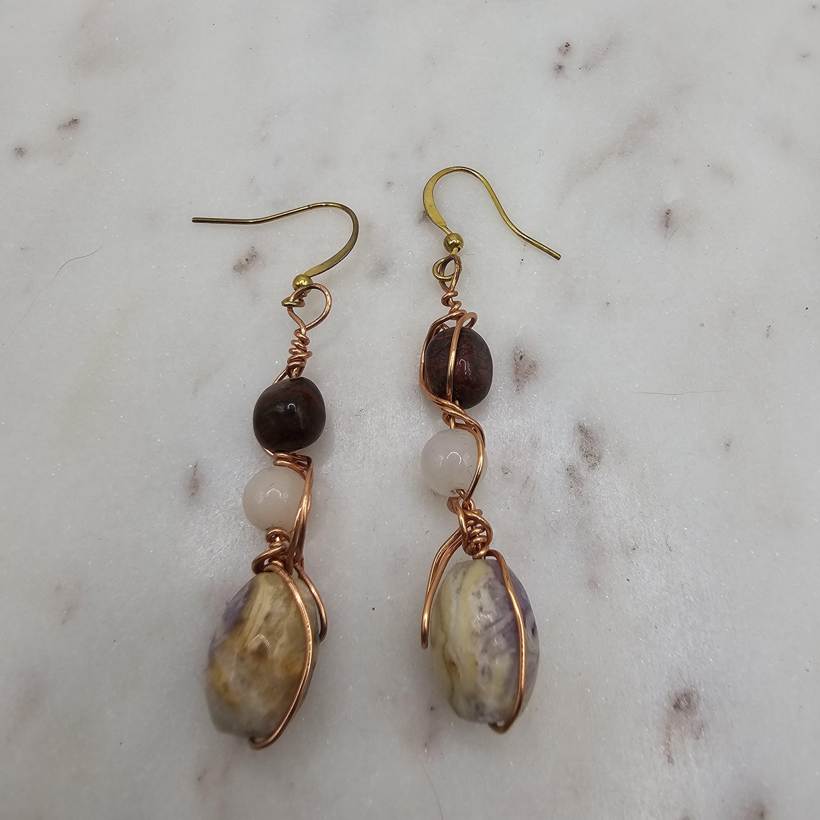 Handmade Wire Wrapped Gemstone Dangle Earrings Bo… - image 1