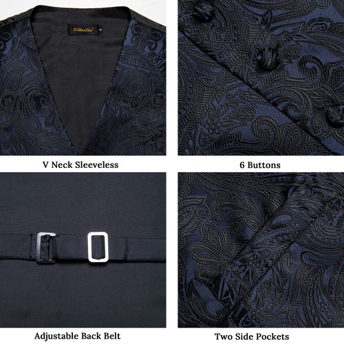 Men's Tuxedo Vest & Bowtie/Necktie Set, Classic Formal Waistcoat Paisley Floral - Picture 131 of 224