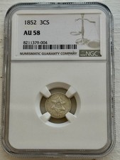 1852 Three Cent Silver 3CS NGC AU58 &ndash; Better Early Type Coin Nice Eye Appeal