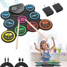 Electronic Drum Set 9 Drum Practice Pad with Drum Pedals  Sticks, Gift for Kids