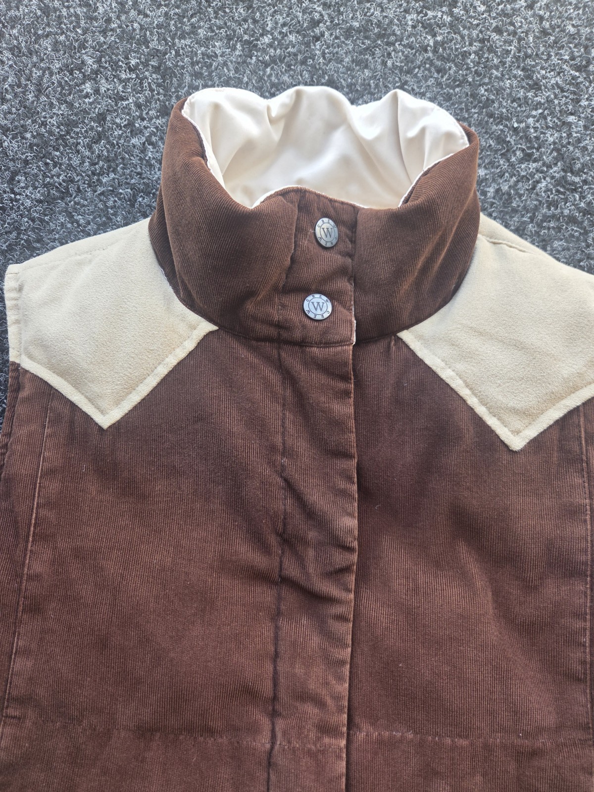 Crew Clothing reversible down feather gilet women’s size 12 cream & brown image 5
