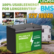 12V 100Ah LiFePO4 Lithium Battery Deep Cycle Built-in BMS for Solar RV Marine