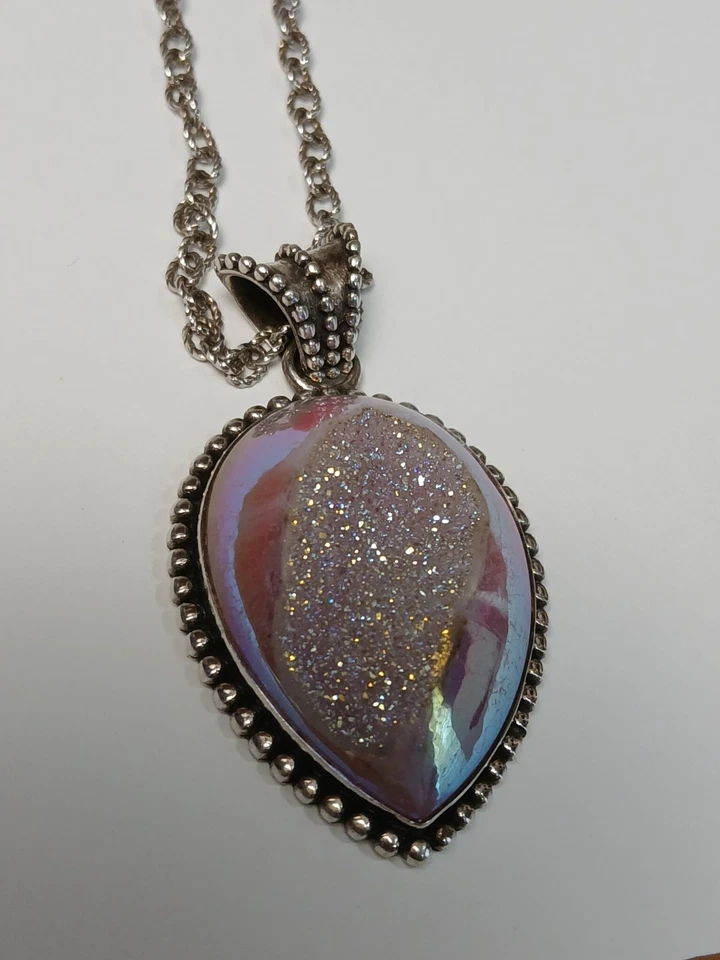 SAJEN Geoda Natural Colgante Collar Cadena 18"" en Plata 925 - Único en su clase Foto 3 de 4