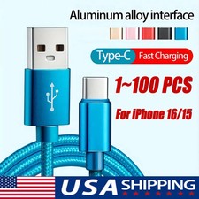 Blue 2m Braided USB to Type-C Fast Charging Data SYNC Charger Cable Cord US Stoc