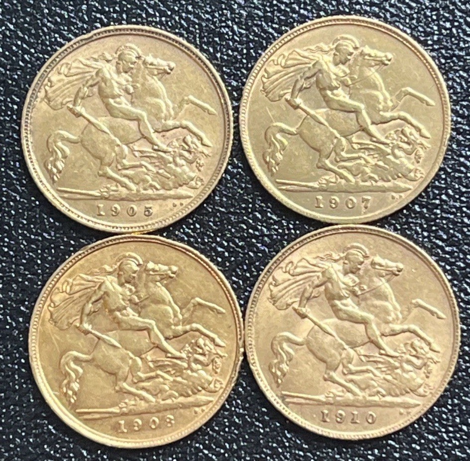X King Edward VII Gold Half Sovereigns 1905, 1907, 1908 1910