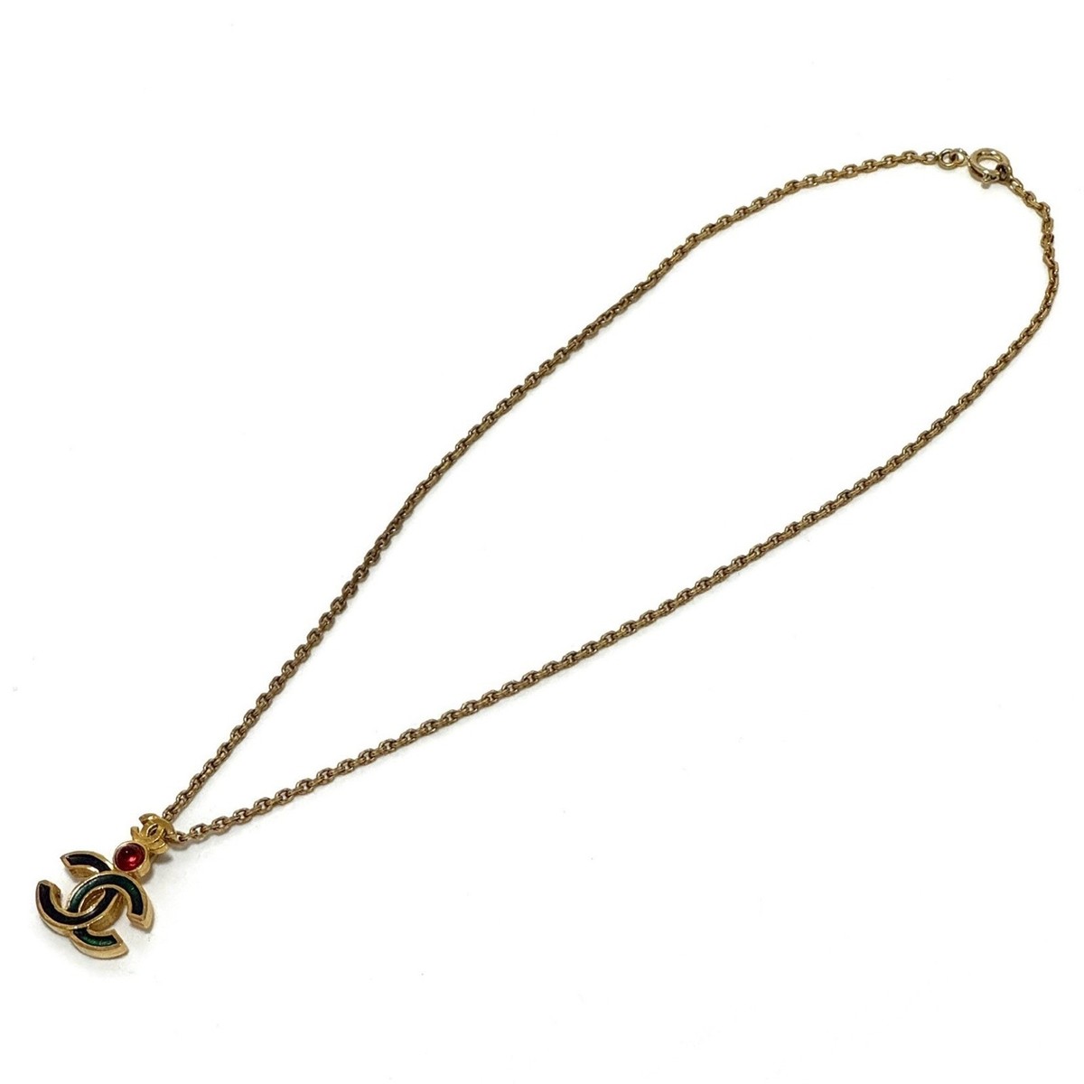 CHANEL 316 DEPOSE COCO Mark CC Logo Necklace Colored Stone Gold
