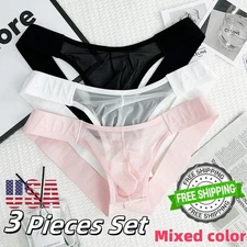 3 x Men's Hollow Out Thong Underwear–Sheer Nylon G-String Low Rise Sexy Panties
